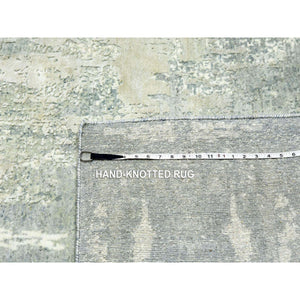 9'x12'1" Ash Gray, Modern Abstract Design With Soft Colors, Wool And Pure Silk Hand Knotted, Oriental Rug FWR451734
