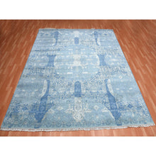 Load image into Gallery viewer, 10&#39;2&quot;x10&#39;2&quot; Sky Blue, Hand Knotted Jewellery Design With Soft Colors, Wool And Pure Silk, Square Oriental Rug FWR451746