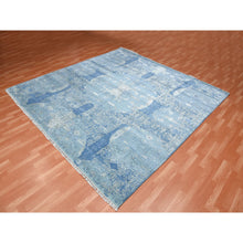 Load image into Gallery viewer, 10&#39;2&quot;x10&#39;2&quot; Sky Blue, Hand Knotted Jewellery Design With Soft Colors, Wool And Pure Silk, Square Oriental Rug FWR451746