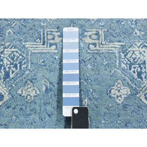 10'2"x10'2" Sky Blue, Hand Knotted Jewellery Design With Soft Colors, Wool And Pure Silk, Square Oriental Rug FWR451746