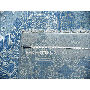 10'2"x10'2" Sky Blue, Hand Knotted Jewellery Design With Soft Colors, Wool And Pure Silk, Square Oriental Rug FWR451746