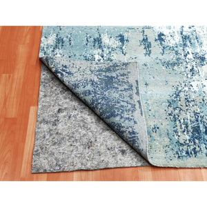 10'1"x10'1" Oceanic Blue, Abstract Design Hi-Low Pile, Pure Silk and Wool Hand Knotted, Square Oriental Rug FWR451752