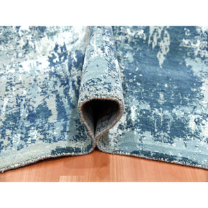 10'1"x10'1" Oceanic Blue, Abstract Design Hi-Low Pile, Pure Silk and Wool Hand Knotted, Square Oriental Rug FWR451752