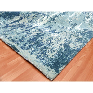 10'1"x10'1" Oceanic Blue, Abstract Design Hi-Low Pile, Pure Silk and Wool Hand Knotted, Square Oriental Rug FWR451752
