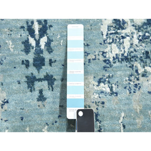10'1"x10'1" Oceanic Blue, Abstract Design Hi-Low Pile, Pure Silk and Wool Hand Knotted, Square Oriental Rug FWR451752