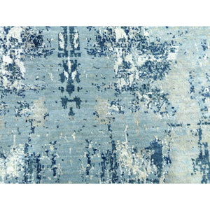 10'1"x10'1" Oceanic Blue, Abstract Design Hi-Low Pile, Pure Silk and Wool Hand Knotted, Square Oriental Rug FWR451752