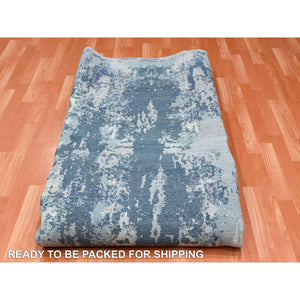 9'x9' Oceanic Blue, Hand Knotted Abstract Design, Hi-low Pile Pure Silk And Wool, Round Oriental Rug FWR451758