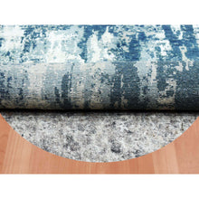 Load image into Gallery viewer, 7&#39;1&quot;x7&#39;1&quot; Oceanic Blue, Pure Silk And Wool Hand Knotted, Abstract Design Hi-low Pile, Round Oriental Rug FWR451764