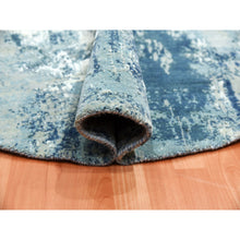 Load image into Gallery viewer, 7&#39;1&quot;x7&#39;1&quot; Oceanic Blue, Pure Silk And Wool Hand Knotted, Abstract Design Hi-low Pile, Round Oriental Rug FWR451764