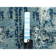 Load image into Gallery viewer, 7&#39;1&quot;x7&#39;1&quot; Oceanic Blue, Pure Silk And Wool Hand Knotted, Abstract Design Hi-low Pile, Round Oriental Rug FWR451764