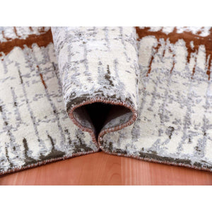 8'10"x11'10" Earth Tone Colors, Modern, Cardiac Design, Pure Silk And Textured Wool, Hand Knotted Oriental Rug FWR451770