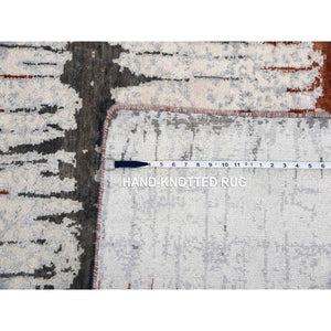 8'10"x11'10" Earth Tone Colors, Modern, Cardiac Design, Pure Silk And Textured Wool, Hand Knotted Oriental Rug FWR451770