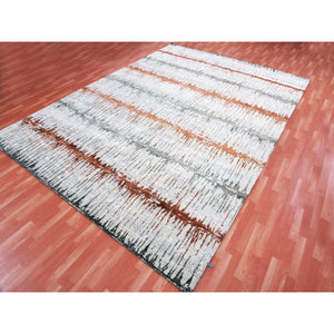 10'2"x14' Earth Tone Colors, Modern, Cardiac Design, Pure Silk and Textured Wool, Hand Knotted, Oriental Rug FWR451794
