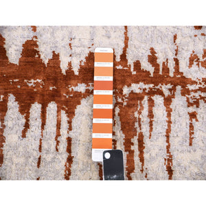 10'2"x14' Earth Tone Colors, Modern, Cardiac Design, Pure Silk and Textured Wool, Hand Knotted, Oriental Rug FWR451794