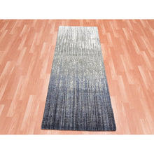 Load image into Gallery viewer, 2&#39;6&quot;x6&#39;3&quot; Gainsboro Gray With Black Denim, Modern Ombre Design, Densely Woven, Hand Knotted, Extra Soft Wool, Runner Oriental Rug FWR451848
