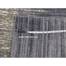 Load image into Gallery viewer, 2&#39;6&quot;x6&#39;3&quot; Gainsboro Gray With Black Denim, Modern Ombre Design, Densely Woven, Hand Knotted, Extra Soft Wool, Runner Oriental Rug FWR451848