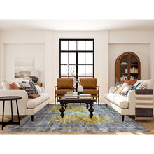 Load image into Gallery viewer, 8&#39;x10&#39;3&quot; Battleship Gray, The Golden Dragons, Chinese Qing Dynasty Inspired, Pure Wool And Silk, Cropped Thin, Hand Knotted, Oriental Rug FWR451890