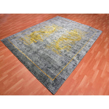 Load image into Gallery viewer, 8&#39;x10&#39;3&quot; Battleship Gray, The Golden Dragons, Chinese Qing Dynasty Inspired, Pure Wool And Silk, Cropped Thin, Hand Knotted, Oriental Rug FWR451890