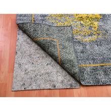 Load image into Gallery viewer, 8&#39;x10&#39;3&quot; Battleship Gray, The Golden Dragons, Chinese Qing Dynasty Inspired, Pure Wool And Silk, Cropped Thin, Hand Knotted, Oriental Rug FWR451890