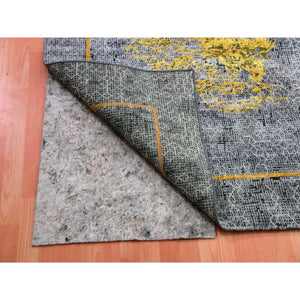 8'x10'3" Battleship Gray, The Golden Dragons, Chinese Qing Dynasty Inspired, Pure Wool And Silk, Cropped Thin, Hand Knotted, Oriental Rug FWR451890