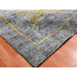 8'x10'3" Battleship Gray, The Golden Dragons, Chinese Qing Dynasty Inspired, Pure Wool And Silk, Cropped Thin, Hand Knotted, Oriental Rug FWR451890