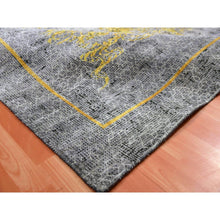 Load image into Gallery viewer, 8&#39;x10&#39;3&quot; Battleship Gray, The Golden Dragons, Chinese Qing Dynasty Inspired, Pure Wool And Silk, Cropped Thin, Hand Knotted, Oriental Rug FWR451890
