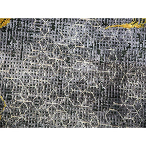 8'x10'3" Battleship Gray, The Golden Dragons, Chinese Qing Dynasty Inspired, Pure Wool And Silk, Cropped Thin, Hand Knotted, Oriental Rug FWR451890