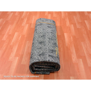 8'x10'3" Battleship Gray, The Golden Dragons, Chinese Qing Dynasty Inspired, Pure Wool And Silk, Cropped Thin, Hand Knotted, Oriental Rug FWR451890
