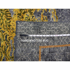 8'x10'3" Battleship Gray, The Golden Dragons, Chinese Qing Dynasty Inspired, Pure Wool And Silk, Cropped Thin, Hand Knotted, Oriental Rug FWR451890