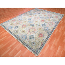 Load image into Gallery viewer, 9&#39;x12&#39; Alabaster White, Shaved Down Hand Knotted Zero Pile, Natural Dyes, Extra Soft Wool, Caucasian Gul Motifs All Over Borderless Design, Oriental Rug FWR451932