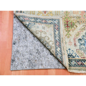 9'x12' Alabaster White, Shaved Down Hand Knotted Zero Pile, Natural Dyes, Extra Soft Wool, Caucasian Gul Motifs All Over Borderless Design, Oriental Rug FWR451932