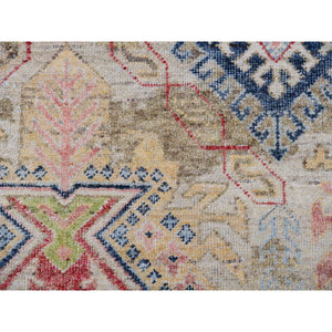 9'x12' Alabaster White, Shaved Down Hand Knotted Zero Pile, Natural Dyes, Extra Soft Wool, Caucasian Gul Motifs All Over Borderless Design, Oriental Rug FWR451932