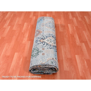9'x11'10" Quarry Blue, Vegetable Dyes, Caucasian Gul Motifs Design, All Over Borderless, Soft And Vibrant Wool, Shaved Down Hand Knotted Zero Pile Oriental Rug FWR451938