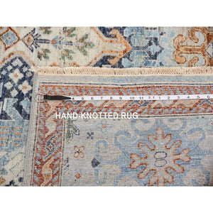 9'x11'10" Quarry Blue, Vegetable Dyes, Caucasian Gul Motifs Design, All Over Borderless, Soft And Vibrant Wool, Shaved Down Hand Knotted Zero Pile Oriental Rug FWR451938