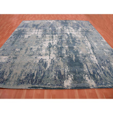 Load image into Gallery viewer, 12&#39;x12&#39; Grotto Blue With Mix Of Delray Gray, Hi-lo Pile, Abstract Design, Wool And Silk, Modern Hand Knotted, Denser Weave Square Oriental Rug FWR451998