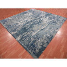 Load image into Gallery viewer, 12&#39;x12&#39; Grotto Blue With Mix Of Delray Gray, Hi-lo Pile, Abstract Design, Wool And Silk, Modern Hand Knotted, Denser Weave Square Oriental Rug FWR451998