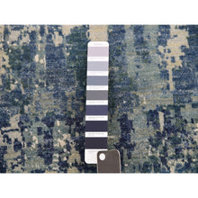 Load image into Gallery viewer, 12&#39;x12&#39; Grotto Blue With Mix Of Delray Gray, Hi-lo Pile, Abstract Design, Wool And Silk, Modern Hand Knotted, Denser Weave Square Oriental Rug FWR451998