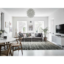 Load image into Gallery viewer, 9&#39;10&quot;x14&#39; Caviar Black With Mix Of Gray, Hand Knotted, Modern Striae Design, Soft Colors Wool And Silk Oriental Rug FWR452010