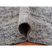 Load image into Gallery viewer, 9&#39;10&quot;x14&#39; Caviar Black With Mix Of Gray, Hand Knotted, Modern Striae Design, Soft Colors Wool And Silk Oriental Rug FWR452010