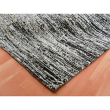 Load image into Gallery viewer, 9&#39;10&quot;x14&#39; Caviar Black With Mix Of Gray, Hand Knotted, Modern Striae Design, Soft Colors Wool And Silk Oriental Rug FWR452010