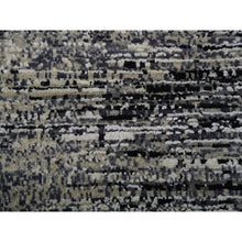 Load image into Gallery viewer, 9&#39;10&quot;x14&#39; Caviar Black With Mix Of Gray, Hand Knotted, Modern Striae Design, Soft Colors Wool And Silk Oriental Rug FWR452010