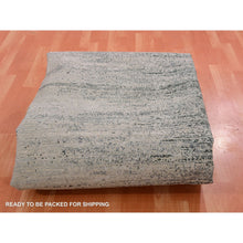 Load image into Gallery viewer, 9&#39;10&quot;x14&#39; Caviar Black With Mix Of Gray, Hand Knotted, Modern Striae Design, Soft Colors Wool And Silk Oriental Rug FWR452010