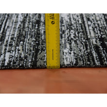 Load image into Gallery viewer, 9&#39;10&quot;x14&#39; Caviar Black With Mix Of Gray, Hand Knotted, Modern Striae Design, Soft Colors Wool And Silk Oriental Rug FWR452010