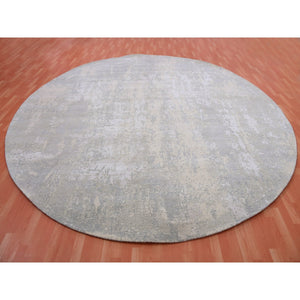 12'x12' Nimbus Gray With Shade Of Boothbay Gray, Soft Pile, Modern and Abstract Design, Hand Knotted Wool and Silk, Oriental Round Rug FWR452016