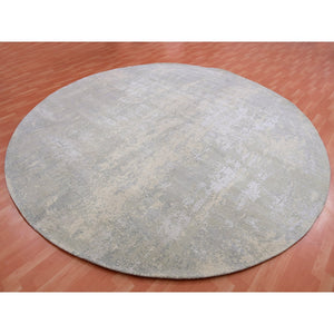 12'x12' Nimbus Gray With Shade Of Boothbay Gray, Soft Pile, Modern and Abstract Design, Hand Knotted Wool and Silk, Oriental Round Rug FWR452016