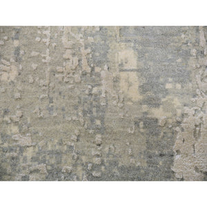 12'x12' Nimbus Gray With Shade Of Boothbay Gray, Soft Pile, Modern and Abstract Design, Hand Knotted Wool and Silk, Oriental Round Rug FWR452016
