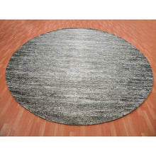 Load image into Gallery viewer, 12&#39;x12&#39; Tricorn Black With Shade Of Gray, Modern Striae Design, Soft Pile Wool And Silk Hand Knotted, Round Oriental Rug FWR452022
