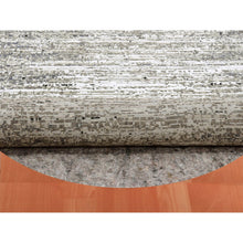 Load image into Gallery viewer, 12&#39;x12&#39; Tricorn Black With Shade Of Gray, Modern Striae Design, Soft Pile Wool And Silk Hand Knotted, Round Oriental Rug FWR452022