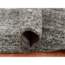 Load image into Gallery viewer, 12&#39;x12&#39; Tricorn Black With Shade Of Gray, Modern Striae Design, Soft Pile Wool And Silk Hand Knotted, Round Oriental Rug FWR452022