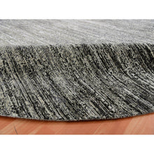 Load image into Gallery viewer, 12&#39;x12&#39; Tricorn Black With Shade Of Gray, Modern Striae Design, Soft Pile Wool And Silk Hand Knotted, Round Oriental Rug FWR452022